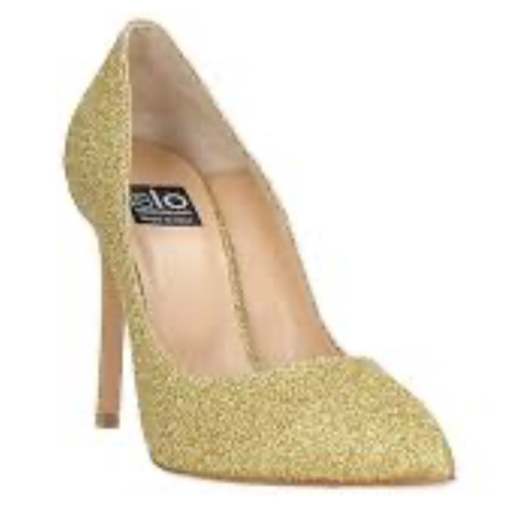 Isabella Lorusso Gold Metallic Sparkle Glitter Pointed Toe Pumps Heels